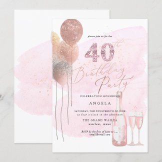 Jegliches Alter, Rose Gold Balloons Rosa Diamanten Einladung