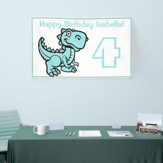 Jegliches Alter weiß und Aquamarin T Rex Dinosauri Banner (Messeveranstaltung)