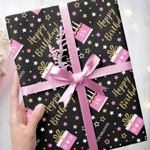 Jegliches Alters glücklich Geburtstagskuchen Pink  Geschenkpapier