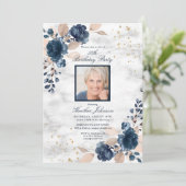 Jegliches blaue goldblütige Marmormor-Foto Geburts Einladung (Stehend Vorderseite)