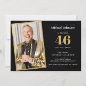 Jegliches erlesenes Black Gold Foto Geburtstag Einladung (Vorderseite)