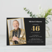 Jegliches erlesenes Black Gold Foto Geburtstag Einladung (Stehend Vorderseite)