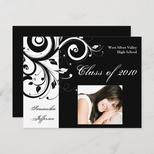 Jegliches Jahr~ Schwarz/Weiß Foto Abschluss Einladung (Vorne/Hinten)