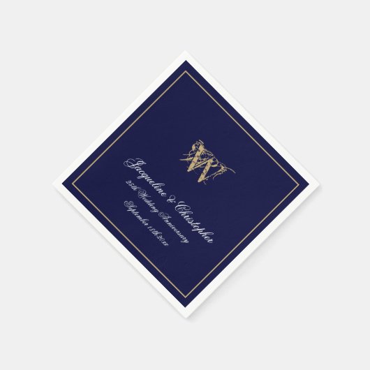 Jegliches Mongram Chic Navy Blue Paper Serviette (Ecke)