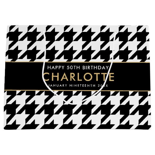 Jegliches Schwarz-weißes großes Hahnentrittmuster Große Geschenktüte (Vorderseite)