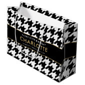 Jegliches Schwarz-weißes großes Hahnentrittmuster Große Geschenktüte (Vorderseite Schrägansicht)