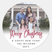 Jegliches Text Modern Brushed Script Weihnachts-Fo Runder Aufkleber (Vorderseite)