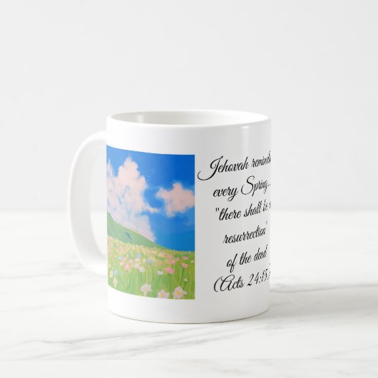 Jehova erinnert uns jeden Frühling Kaffeetasse (Vorderseite Links)