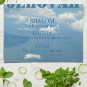 Jehova Jireh Shalom Rapha Blu Sky White Clouds Geschirrtuch (Gefaltet)