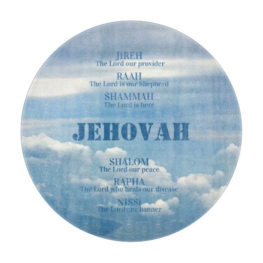 Jehova Jireh Shalom Rapha Blu Sky White Clouds Schneidebrett (Vorderseite)