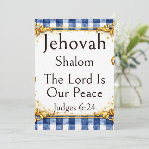 Jehovah Shalom, Gingham Blau Weiß Gold Whimsical Karte