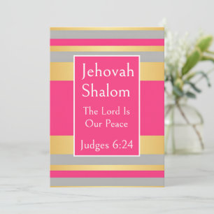 Jehovah Shalom, Gold Grau Hot Pink Streifen Karte