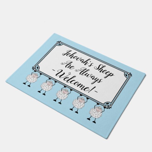 "Jehovah's Sheep Are Always Welcome" Doormat Fußmatte (Schrägansicht)