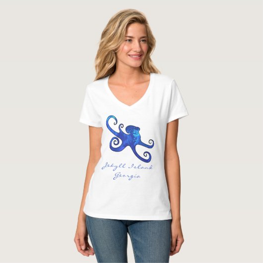 Jekyll Island GA Ocean Blue Octopus T-Shirt (Vorderseite Vollansicht)