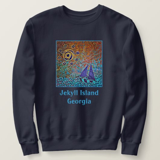 Jekyll Island, GA Sailboat, Ocean Waves und Sun Sweatshirt (Design vorne)