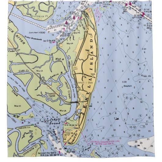 Jekyll Island Nautical Chart Shower Curtain Duschvorhang (Vorderseite)