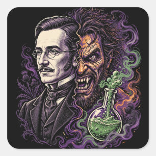 Jekyll und Hyde Split-Face-Horrordesign Quadratischer Aufkleber