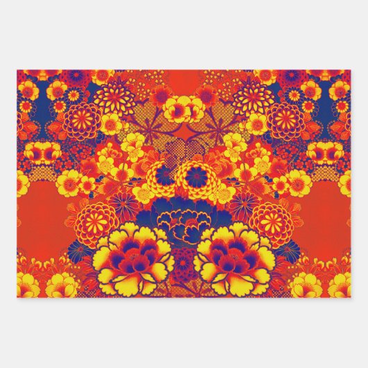 JELLOW BLUE BLUES Peony, Rose Japanisches Blumenko Geschenkpapier Set (Vorderseite)