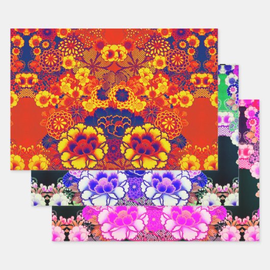 JELLOW BLUE BLUES Peony, Rose Japanisches Blumenko Geschenkpapier Set (Set)