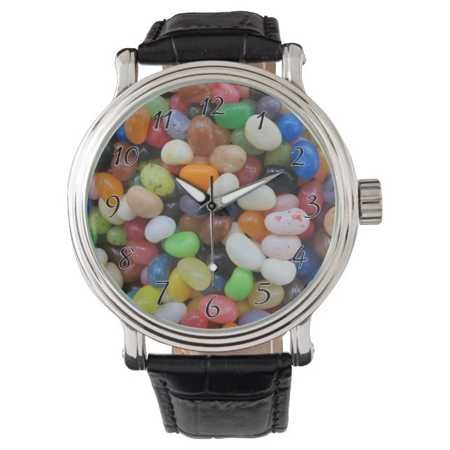 Jelly Bean schwarz blau grüne Candy Texture Templa Armbanduhr (Vorderseite)