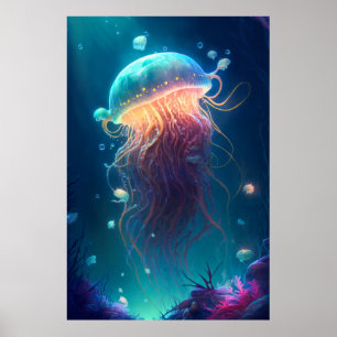 Jelly Fish Animal Portrait Painting Wildlife Ocean Poster