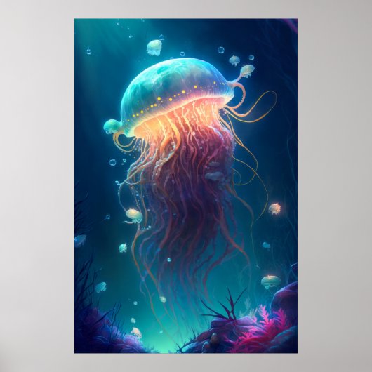 Jelly Fish Animal Portrait Painting Wildlife Ocean Poster (Vorne)