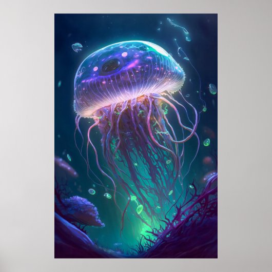 Jelly Fish Animal Portrait Painting Wildlife Ocean Poster (Vorne)