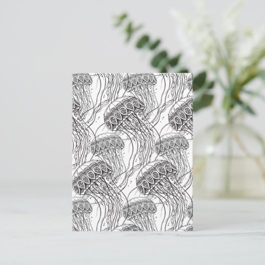 Jelly Fish Doodle Postkarte (Stehend Vorderseite)