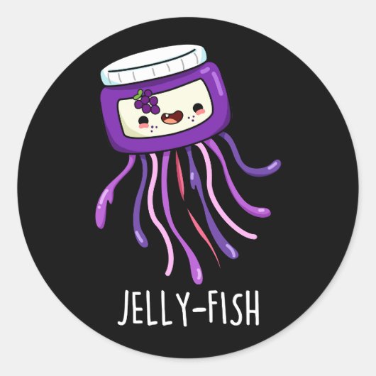 Jelly-fish Funny Jelly Jar Pun Dark BG Runder Aufkleber (Vorderseite)