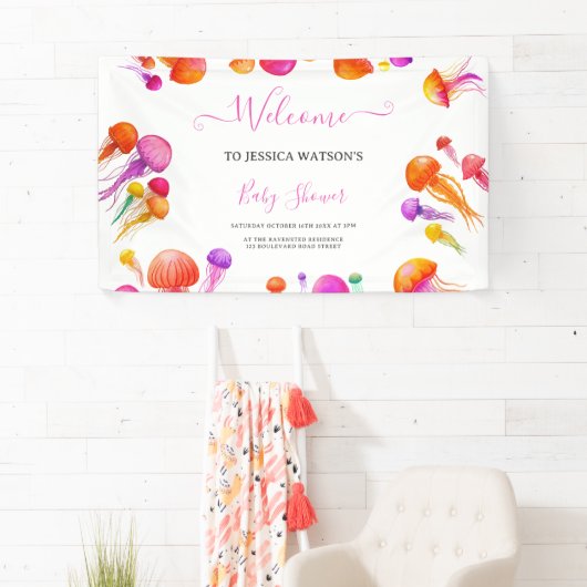 Jelly Fish Pink Yellow Gradient Pastel Baby Dusche Banner (Insitu)
