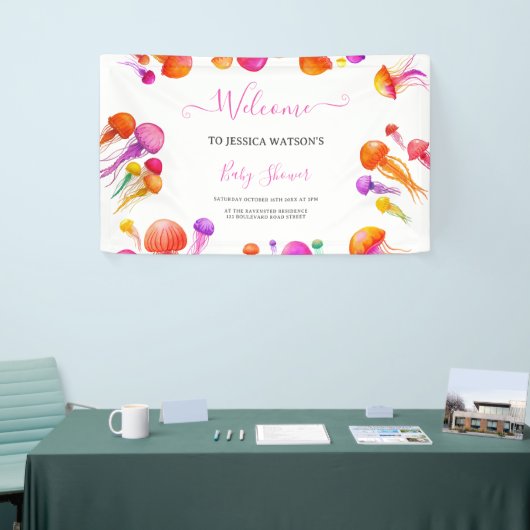 Jelly Fish Pink Yellow Gradient Pastel Baby Dusche Banner (Messeveranstaltung)