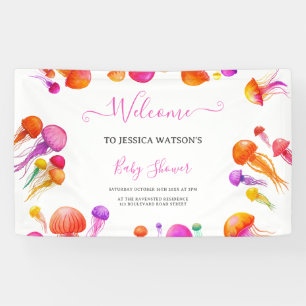 Jelly Fish Pink Yellow Gradient Pastel Baby Dusche Banner