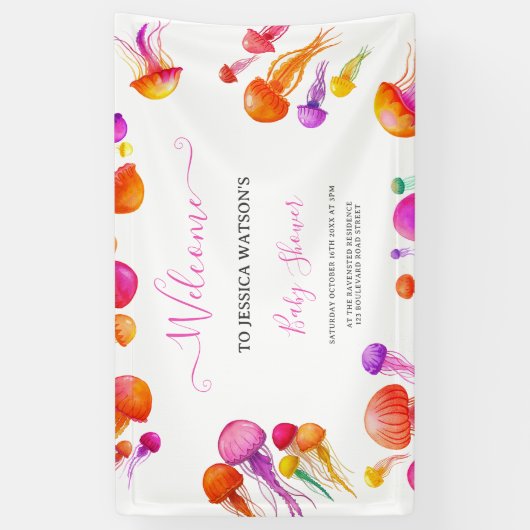 Jelly Fish Pink Yellow Gradient Pastel Baby Dusche Banner (Vertikal)