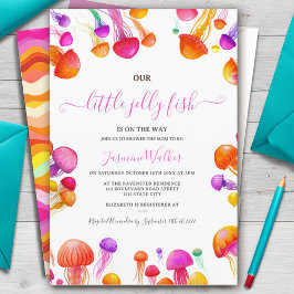 Jelly Fish Pink Yellow Gradient Pastel Baby Dusche Einladung
