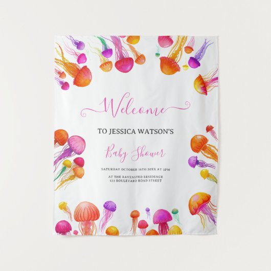 Jelly Fish Pink Yellow Gradient Pastel Baby Dusche Wandteppich (Vorderseite)