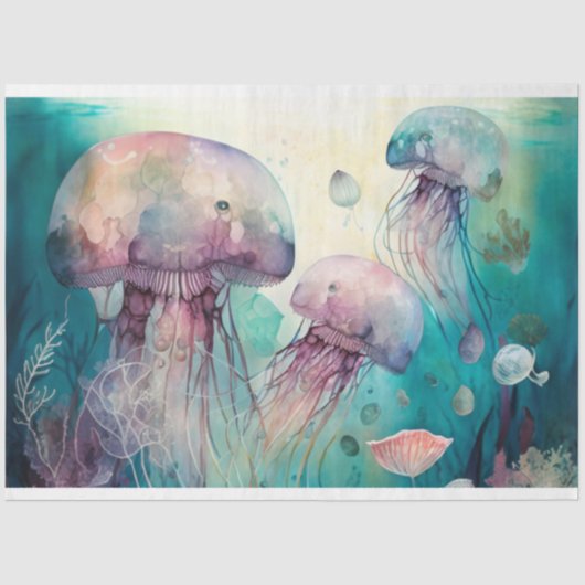 Jelly Fish Wasserfarbe Decoupage Tissue Paper Seidenpapier (Vorderseite)