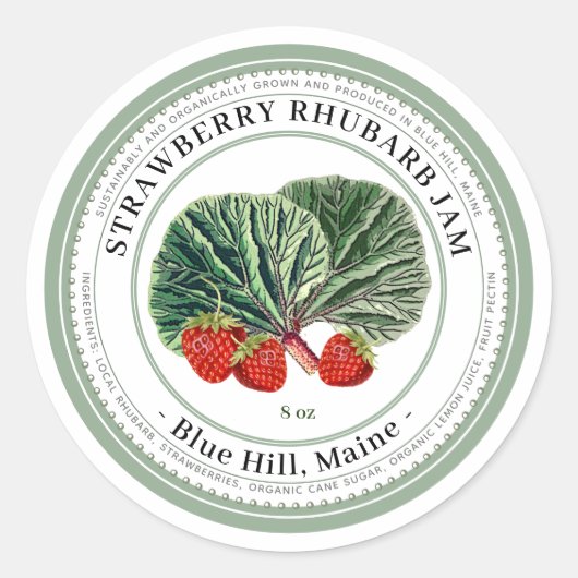 Jelly Label mit Vintager Strawberry Rhubarb Runder Aufkleber (Vorderseite)