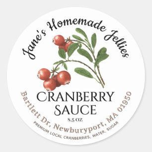 Jelly Label Vintag Homemade CRANBERRY Sauce Runder Aufkleber
