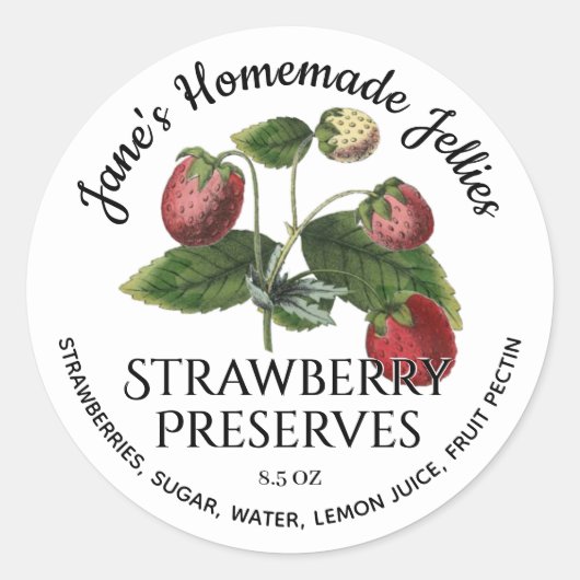 Jelly Label Vintag Homemade Strawberry Preserve Runder Aufkleber (Vorderseite)