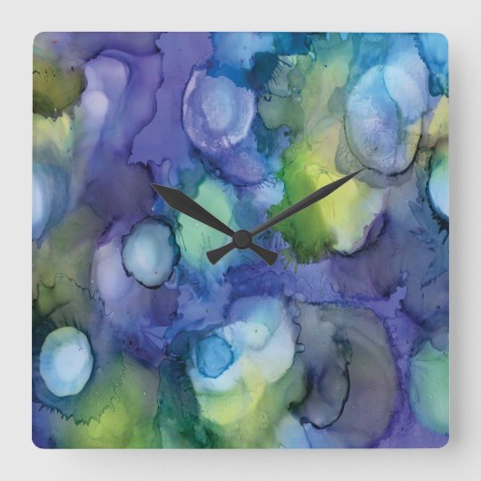 Jelly Lake Alcohol Ink Print Quadratische Wanduhr (Vorderseite)