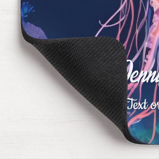 jellyfish art, white script name and extra text mousepad (Ecke)