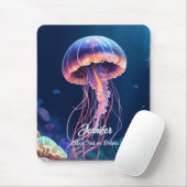 jellyfish art, white script name and extra text mousepad (Mit Mouse)