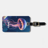 Jellyfish Art, White Script Name, Contact Info Gepäckanhänger (Vorderseite horizontal)