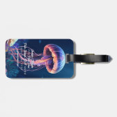 Jellyfish Art, White Script Name, Contact Info Gepäckanhänger (Rückseite horizontal)