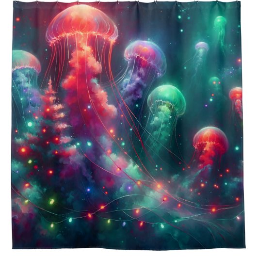 "Jellyfish Christmas Tree Wonderland" Duschvorhang (Vorderseite)