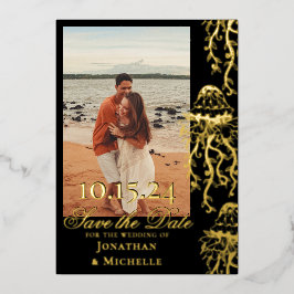 Jellyfish Gold Foil Beach Foto Save the Date Folieneinladung