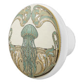 Jellyfish Green Cream & Gold Art Deco Nouveau Keramikknauf (Rechts)