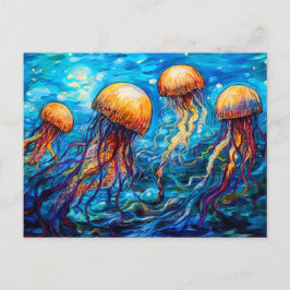 Jellyfish in Swirling Underwater Oil Painting Postkarte
