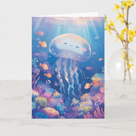 Jellyfish lächeln in einem lebendigen Riff Karte (Gelbe Blume)