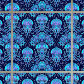 Jellyfish Mandala Pattern Blue Purple Graphic Tile Fliese